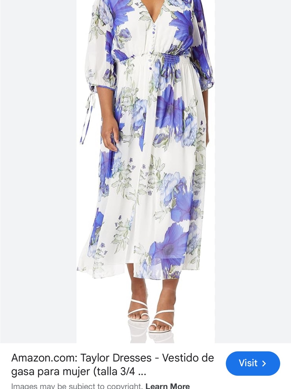 Taylor Dresses White Maxi Dress with Blue Floral Print